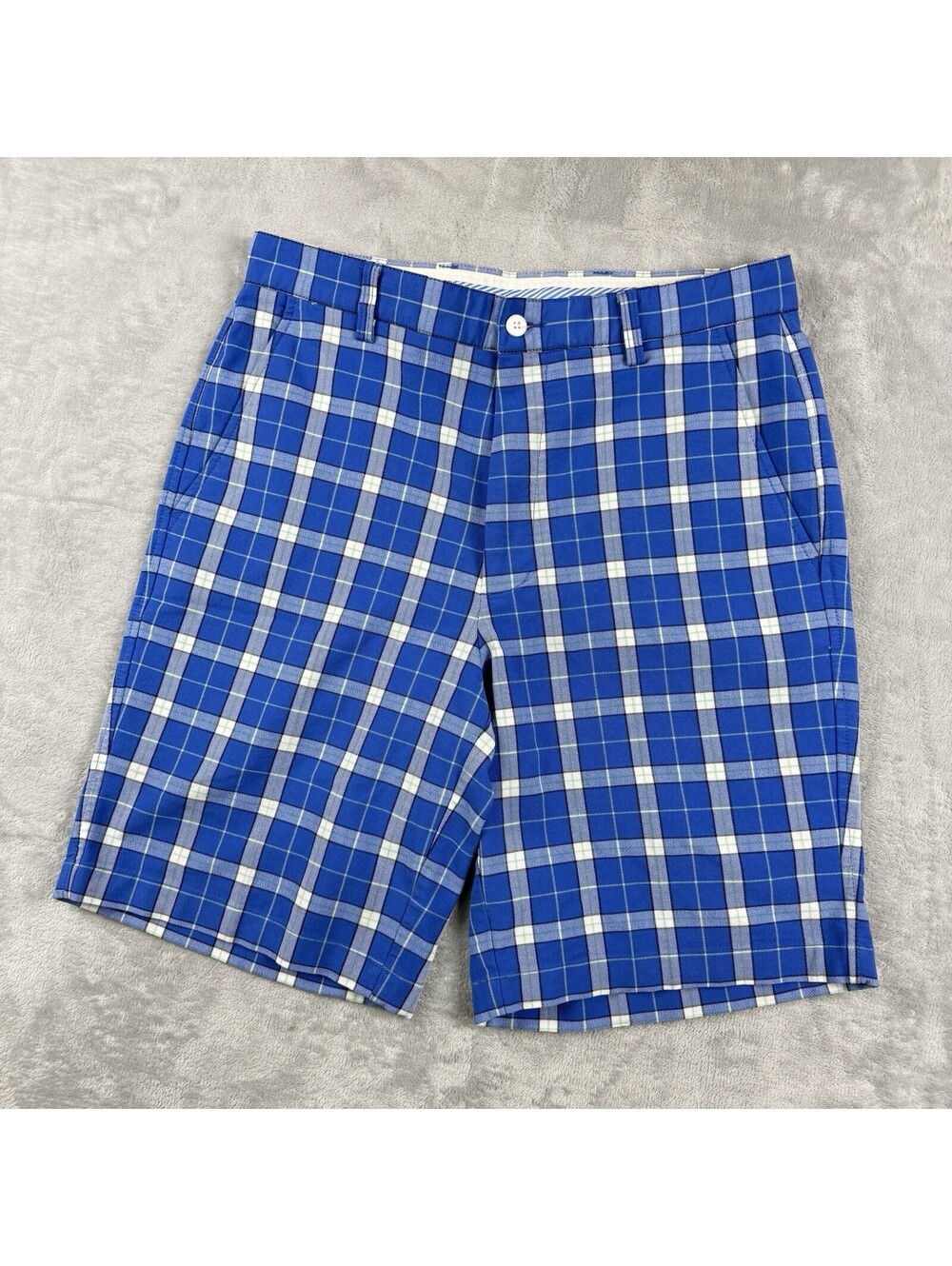 FootJoy Blue Plaid Golf Shorts Performance Flat Front Men 32 Chino Preppy Summer
